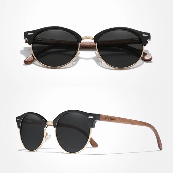 KINGSEVEN Walnut Wood Sunglasses with Black Lenses - Picture 5 of 16